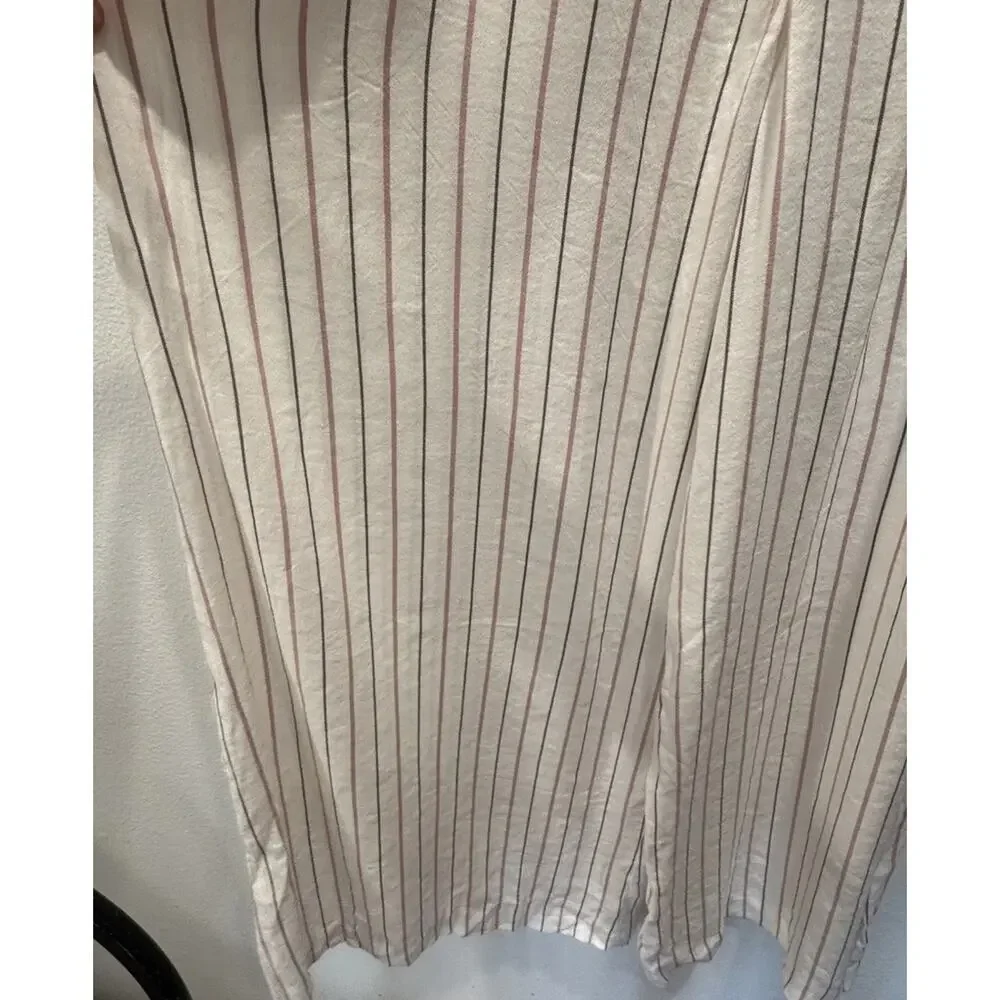 Zara TRF Striped Jumpsuit Womens Size Medium Linen Blend Off White Pink Wide Leg
